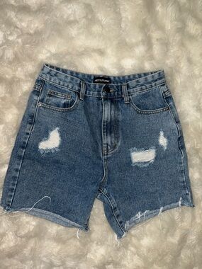 PrettyLittleThing Medium Blue Distressed Denim Shorts